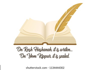 Ancient book a symbol of Jewish holiday Yom Kipur with a traditional phrase.. vector illustration