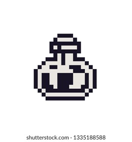 Ancient bottle of liquid pixel art 1-bit icon. Design for stamp, logo, sticker, mobile app, website. 8-bit sprite. Perfume glass bottle isolated vector illustration. 
