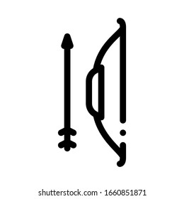 Antiguo Vector De Línea Delgada De Icono De Bow Y Flecha. Antiguo Bow De Proyectil, Arma De Disparo Para Concepto De Caza Pictograma Lineal. Signo de contorno blanco y negro Símbolo de contorno aislado Ilustración Ilustración