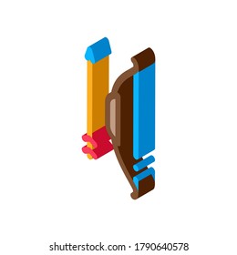 Vector De Icono De Herramienta De Bow Y Flecha Antiguo. Isometric Antique Projectile Bow, Shoot Arma For Hunt (Cartón por caza). ilustración de símbolo aislado de color