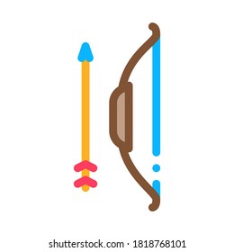Antiguo Vector De Línea Delgada De Icono De Herramienta Bow Y Flecha. Sopa De Proyectil Antiguo, Arma De Tiroteo Para Símbolo De Color De Caza Ilustración