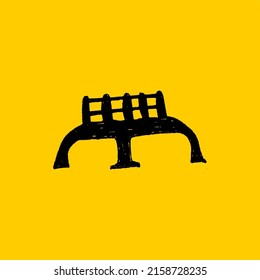 Ancient bridge icon vector illustration, isolated on a yellow background, frequently used in mobile, freehand drawing style.