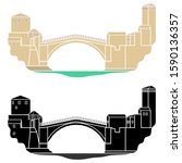 Ancient bridge of Mostar city without outline.