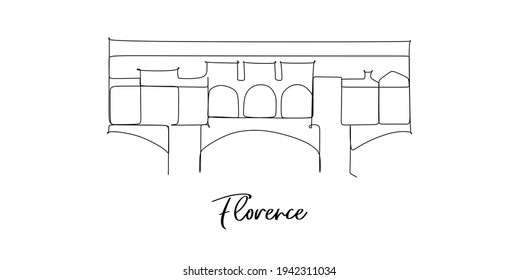 ancient bridge Ponte Vecchio at river Arno in Florence old town, famous touristic place of Tuscany region, Italy - Continuous one line drawing