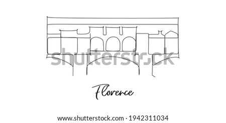 ancient bridge Ponte Vecchio at river Arno in Florence old town, famous touristic place of Tuscany region, Italy - Continuous one line drawing