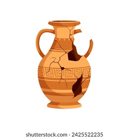 Ancient broken pottery and vase. Old ceramic cracked pot and jug. Isolated vector fragmented, patterned remnants of clay urn bear the scars of time, revealing the craftsmanship of bygone civilizations