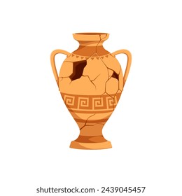 Ancient broken pottery and vase. Old ceramic cracked pot and jug. Isolated vector shattered fragment of historical crockery, revealing glimpse of past civilization cultures, archaeologists artefact