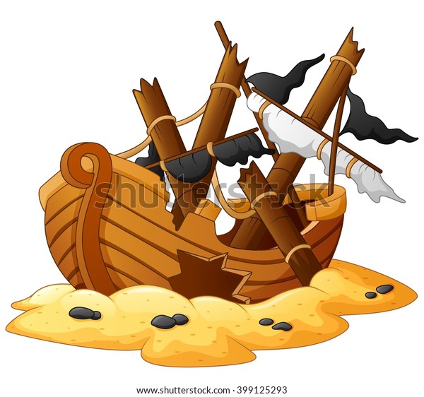 Ancient Broken Ship Stock Vector (Royalty Free) 399125293