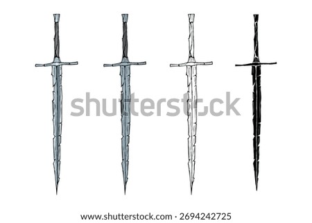 Ancient broken sword in four variations