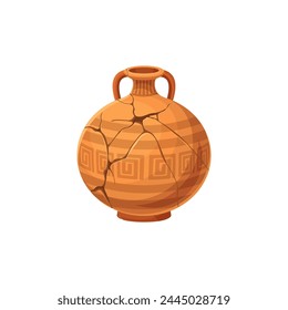 Antike zerbrochene Vase oder Archäologie Keramik Krug mit Rissen, Vektorgrafik antike Keramik Topf. Antike griechische oder römische Keramik Schale, gerissene Krug Amphora oder zerbrochene Terrakotta Keramik mit antikem Ornament