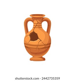 Ancient broken vase and pottery. Old ceramic cracked pot or jug. Isolated cartoon vector antique greece or roman amphora. Historical archeological artefact for museum, earthenware or clay urn or jar