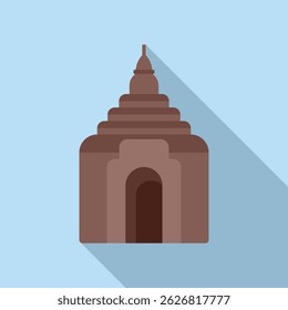 Ancient buddhist temple with a long shadow on a sunny day