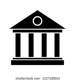 An ancient building with columns is a symbol of a bank in the modern world, an icon of a Greek building, the silhouette of a cultural building, a museum or theater. Isolated. Vector graphics