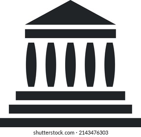 Ancient bulding facade with columns. Bank black icon