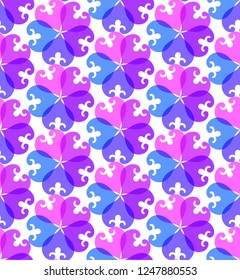 Ancient byzantine element greek stylized heart round flower ornamental seamless pattern.Light design on white background. wrapping paper textile fabric multiply effect color transition