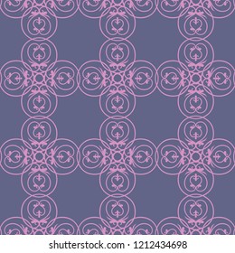 Ancient byzantine greek stylized orthodox floral ornamental seamless pattern. Vector lace. Light design pink on grey background. wrapping paper textile fabric