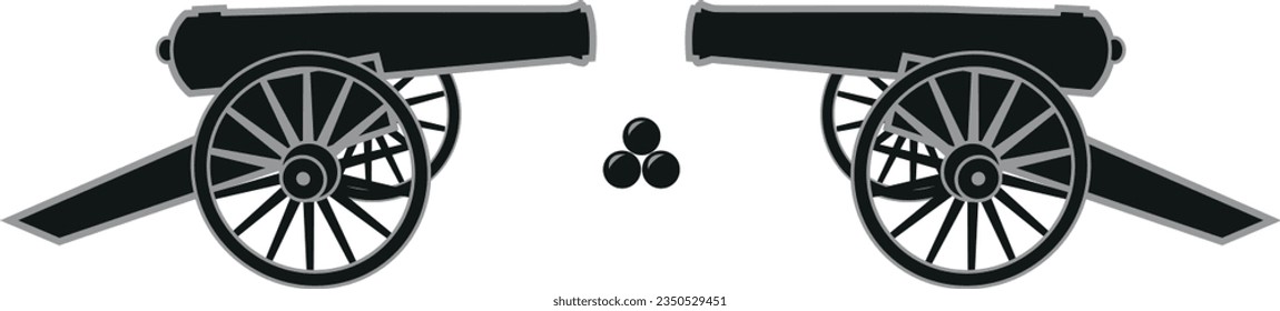 Ancient Cannon Fire Shot with Round shot Cannonball, War logo