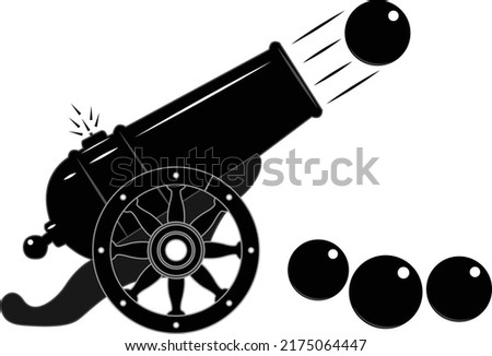 Ancient cannon on wheels isolated on white background
