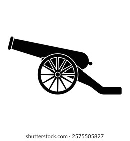 Ancient Cannon Vector Icon. Vintage Artillery Illustration. Black Silhouette Isolated on White Background.