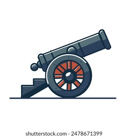 Antike Kanone mit Rad-Vektorillustration in flachem und minimalistischem Stil isoliert auf weißem Hintergrund