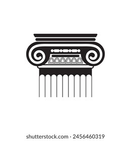 Ancient capital of marble building column or ornate monument black line icon vector illustration