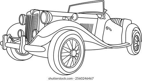 Ancient car line vector illustration isolated on white background