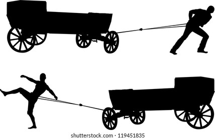 ancient cart and man. vector illustration