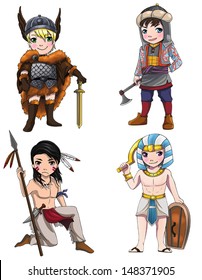 Ancient Cartoon Warriors Fighters Soldier And Military Warlords From Various Culture Icon Character Set 2 Consists Of Indian Apache Scandinavian Vikings Egypt Medjay Turkish Warrior, Create By Vector 