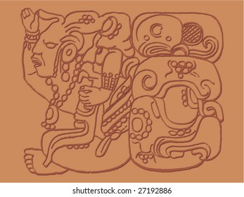 Ancient Carving of Mayan Indians