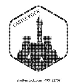 Ancient castle in hexagon plate as emblem, sign or logo