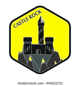 Ancient castle in hexagon plate as emblem, sign or logo