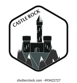 Ancient castle in hexagon plate as emblem, sign or logo