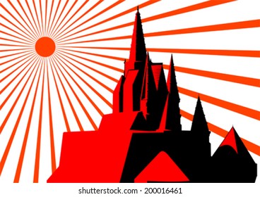 Antike Burg auf Sonnenburgerhintergrund
