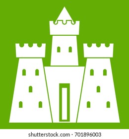 Ancient castle palace icon white isolated on green background. Vector illustration
