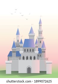 Ancient castle. Vector art. Fairy tale. Colorful illustration.