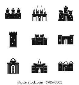 Ancient castles icon set. Simple style set of 9 ancient castles vector icons for web isolated on white background