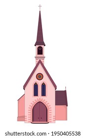 Ancient catholic church building illustration on white background.