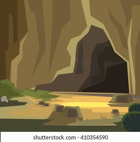 Ancient cave. Vector flat cartoon illustration