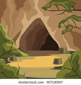 Ancient cave. Vector flat cartoon illustration