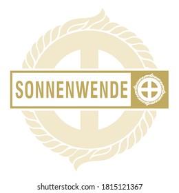 Altes keltisches Design. Sonnenkreuz im skandinavischen Stil. Solar - altes Symbol der Sonne. Inschrift auf Deutsch Sonnenwende - Solstice einzeln auf Weiß, Vektorgrafik