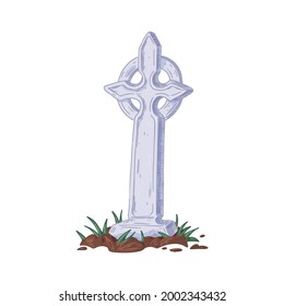 Altes keltisches, gotisches Radkreuz mit Ring auf dem Friedhof. Vintage irische Begräbnisdekoration mit Nimbus. Mittelalterliche religiöse Bestattungskunst. handgezeichnete Vektorgrafik einzeln auf weißem Hintergrund