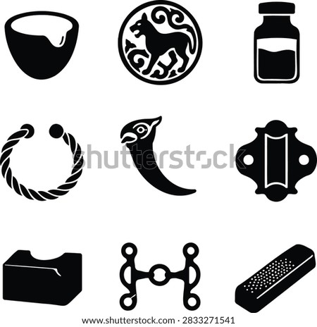 Ancient Celtic and Iron Age Archaeological Relics Icons Set