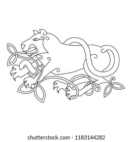 Ancient celtic mythological symbol of animal. Vector knot ornament isolated on white background. Line art.