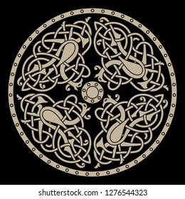 Ancient celtic mythological symbol of bird. Celtic knot ornament, isolated on black, vector illustration