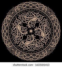 Ancient celtic mythological symbol of bird. Celtic knot ornament, isolated on black, vector illustration