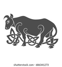 Ancient celtic mythological symbol of bull. Vector knot ornament.