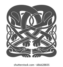 Ancient celtic mythological symbol of hounds dogs. Vector knot ornament.