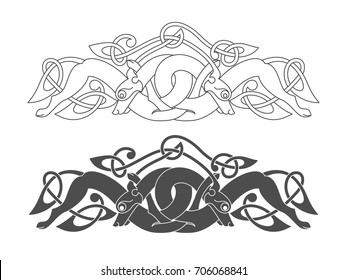 Ancient celtic mythological symbol of wolf, dog, beast. Vector knot ornament.