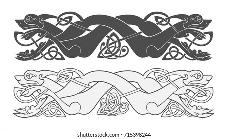 Ancient celtic mythological symbol of wolf, dog, beast. Vector knot ornament.