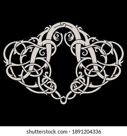 Ancient Celtic, Scandinavian Design. Celtic ligature, pattern, ornament, isolated on black, vector illustration